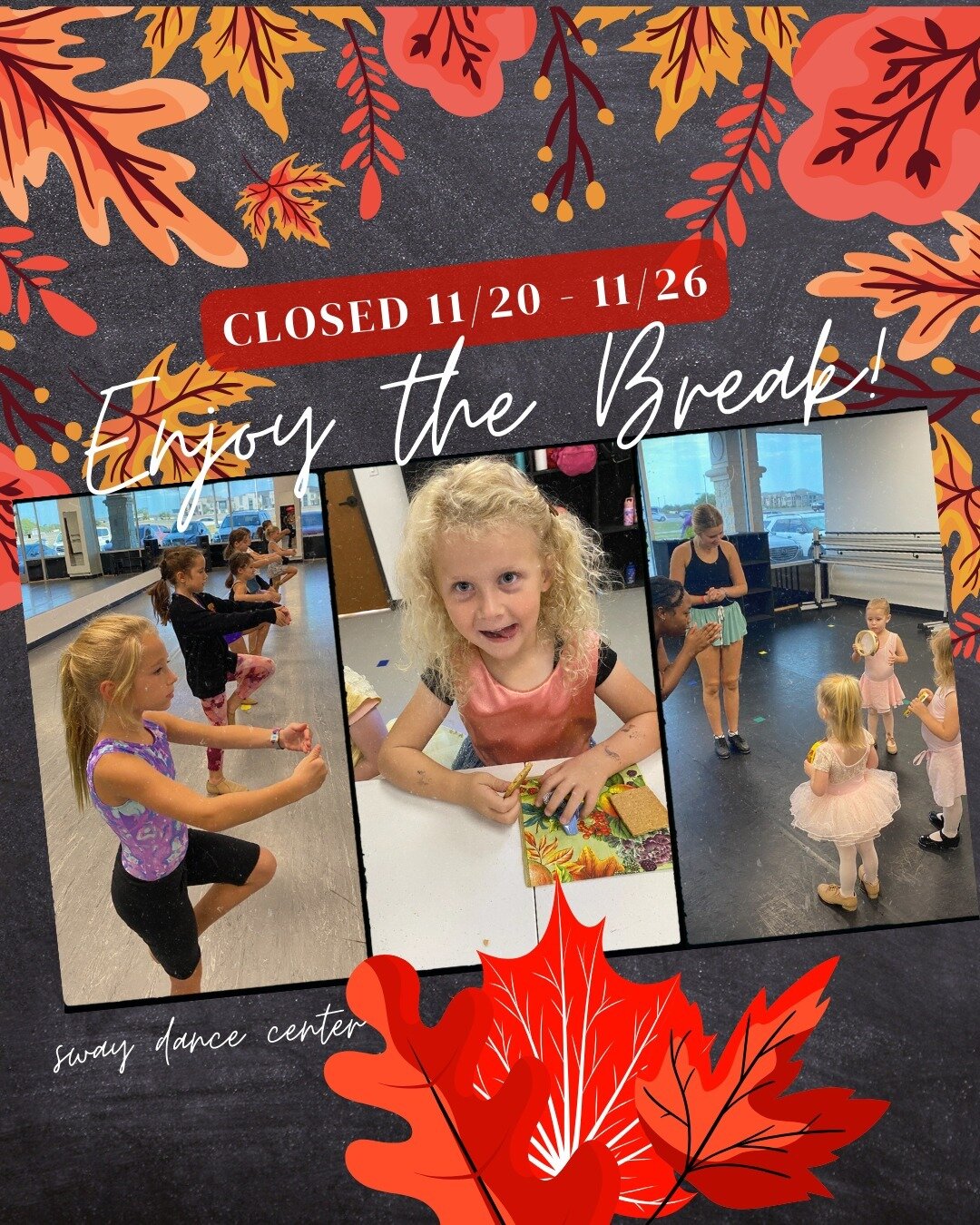 ENJOY THE BREAK! 🙌🍂
Sway is closed all week for the holiday! Rest up and we'll see you in the studio on Monday, November 27th! ❤️